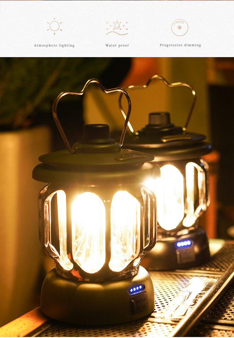 Cheap Goat Tents Portable Retro Outdoor Camping Light Rechargeable 18650 Battery Powered Lamp for Home Party Hanging Tent Lantern Lant Lighting   